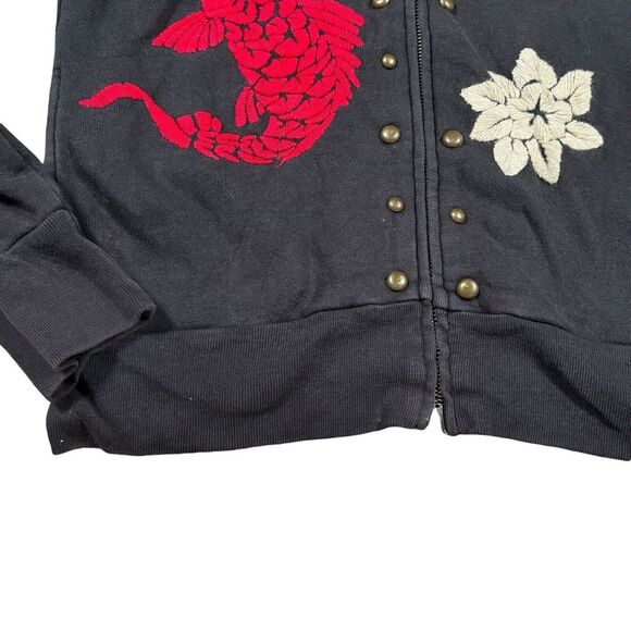 Mens Zip Up Hoodie Japanese Embroidered Streetwear Punk Sweatshirt Goldfish Sz S - Picture 5 of 13